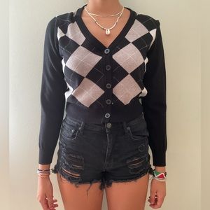 Argyle pink and black sweater cardigan